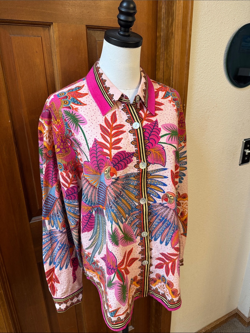 FARM Rio Pink Tropical Print Button-Front Jacket Size L - Picture 7 of 10